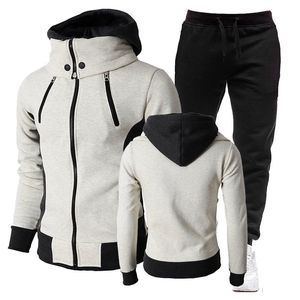 Herrspårar Double Zipper Jacket Autumn and Winter Casual Suit Lapel Design Fashion Hooded Sports Pants 221129