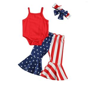 Kleidungssets CitgeeSummer Independence Day Baby Mädchen Outfit Solide Rote Träger Strampler Stern Streifen Schlaghose 4. Juli Feiertagsset