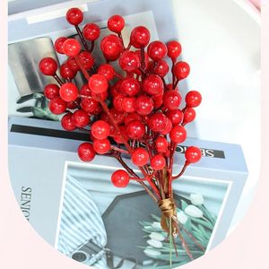 装飾的な花10/20pcsベリーピック-12人工赤い茎クリスマスツリーの飾り7.5インチのクリストマの家の装飾