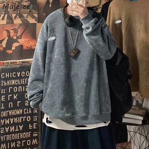 Männer Hoodies Sweatshirts Männer Cord Herbst Lose Koreanischen Stil Mode O hals Alle spiel Kpop Feste Beiläufige Teenager Freizeit kleidung Vintage 221129