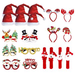 Juldekorationer Merry Decoration Set Santa Claus Hats Snowman Elk Glasses Xmas Pannband för barn Barn Vuxen år 2023 Gift 221130