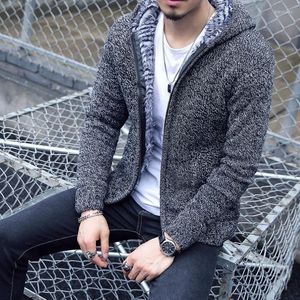 M￤ns tr￶jor Fashion Men's Casual Solid Color Thicken Warm Sweater Hooded Winter Wear Fleece Cashmere Liner Cardigan Sweatercoat