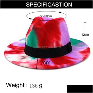 Chapéus de balde largura Chapéus de moda Mulheres Mulheres amarradas Feel Jazz Fedora Hat com banda de fita preta Brim Brim fascinador Mticolor Pan Dhvqd