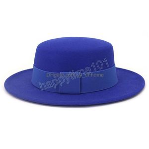 Breda randen hattar hink hattar fedora hatt för kvinnor höst och vinter platt filt kände jazz gentleman elegant lady breda brimkyrka hattar dhizw