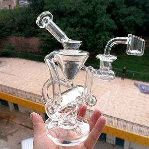 Clear Glass Water Bong Hookahs Recycler Oil Dab Rig with Perc Thick Pipes for Smoking