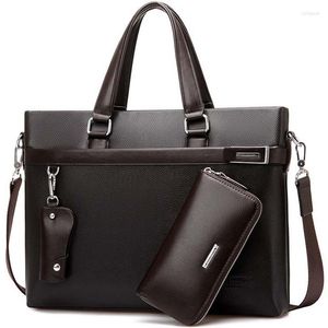 Briefcases 2022 3pcs Set Men Briefcase Leather Male Business Office Bags Men's High Quality Black Brown Laptop on Sale