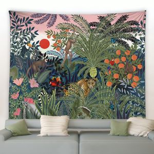Décorations de Noël Tropical Rainforest Tapestry Mur suspendu chambre familiale décor polyester tissu bohème végétal vert paysage art imprimé couverture