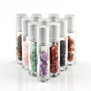 12pcs Refillable Liquids Glass Essential Oil Perfume Bottles Natural Stone Roller Ball Irrgular Crystal Chips For Reiki Healing 1130