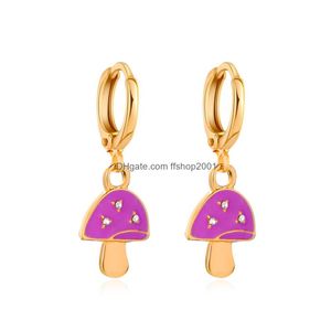 Hoop Huggie Fashion Jewelry Glaze Mushroom Dangle Hoop Earrings Retro Plants Drop Delivery Dhihe