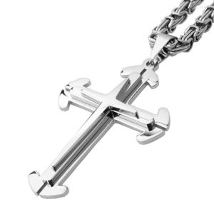 Chains Big Cross Pendant Necklace Silver Color Stainless Steel Christs Bible Men Jewelry Byzantine Chain Gifts For Father