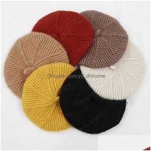 Berets Womens Knitting Winter Berets Luxury Elegant Cotton Beret Hollow Out Decorative Hand Hooked Autumn Ladies Hat Drop Delivery F Dhnph
