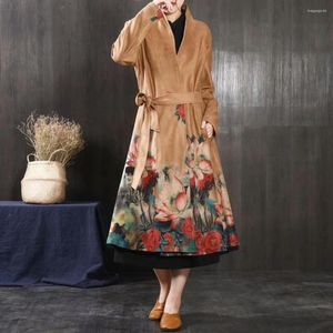Płaszcz w okopach damskich dla kobiet w chińskim stylu długa kobieta zima 2022 Autumn Trending Style Samice Panie ciepłe wykop 4326
