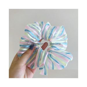 Pony Tails Holder Korea Vintage Women Elastic Lace Hair Bands Bindning S￶t Rainbow Print randiga flickor Mesh Scrunchie tle Headwear Acces DHP17