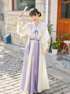 Abbigliamento etnico Camicia girocollo in stile cinese Abito Hanfu lungo la vita Stampa Tang Girl Costume nazionale coreano Kimono Performance Suit