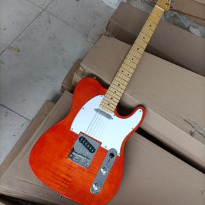 6 Strings Red Electric Guitar with Flame Maple Veneer Maple Fretboard White Pickguard Customizable