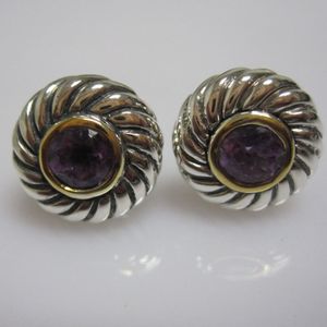 Klasyczne 925 Srebrne kolczyki dla kobiet dla kobiet w rundzie 12 mm Amethyst Kolczyki Piękna biżuteria Prezent imprezowy