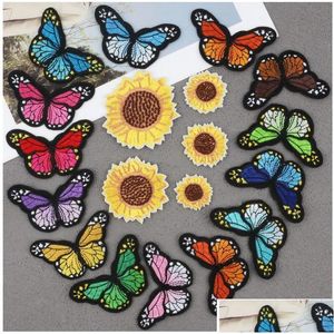 Fabric And Sewing Patches Embroidery Applique Sewing Flowers Butterfly Iron On For Clothing Jackets Delicate Stickers Sunflower Diy Dhvjb