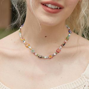 Choker Fashion Ethnic Boho Colorful Flower Murano Glass Pärlor Halsband för kvinnor smycken grossist presentkedja pärla pärla diy