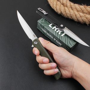Flipper Folding Knife 8Cr13Mov Satin Drop Point Blade Glass Fiber with Stainless Steel Handle Ball Bearing EDC Pocket Folder Knives