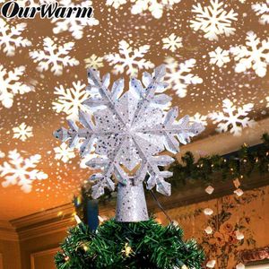 Рождественские украшения Orewarm Tree Topper, освещенный белым снежинками, вращающимся 3D -блеском для 221130