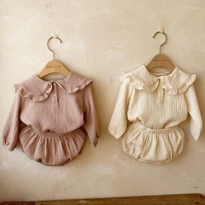 Clothing Sets Born Baby Girls Set Ruffle Collar Lapel Top Bread Pants Casual Suit Autumn Spring Toddler Girl Clothes