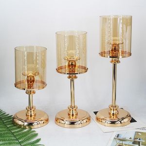 Titulares de vela Titular de vidro Castante transparente do rack de metal acessórios de casamento de decoração caseira candelabra farol