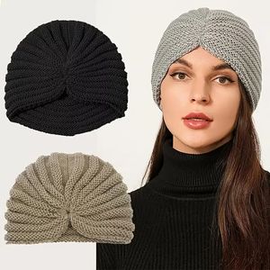 Höst- och vinterindisk motorhuven Wool stickad knuten bunden Turban Hat Bohemian Women's Muslim Hijab Chemo Hat Ear Protection