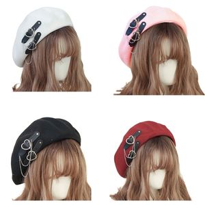 Berets Lolita Girls Heart Buckle Beanie JK Hat Sweet Cool Hair Accessories Fashion Beret Breathable Preppy Style 221130