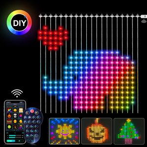 Smart LED Curtain String Lights Pattern Text Programmable Music Sync DIY 400LED with Remote Control APP Christmas