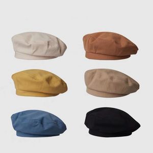 Berets Frauen Mädchen Künstler Warme Baumwolle Achteckige Flache Kappe Herbst Winter Beanie Vintage Einfarbig Hut Frau 221129