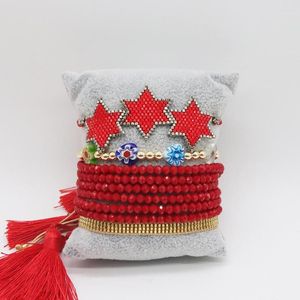 Strand Rice Bead Bracelet Suit Hand Woven Personality Fashion Hexagonal Star Red Bohemia Adjustable Unisex Beaded