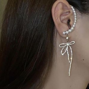 Brincos de backs Silte Metal Strasss clipe de arco para mulheres clipes de ouvido sem piercing jóias de moda de manguito de pérola espumante