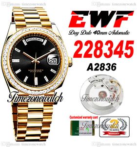 EWF Daydate 40 228345 A2836 Otomatik Erkekler İzle Elmaslar Çerçeve Sarı Altın Siyah Elmas Dial Oystersteel Bilezik Aynı Seri Kart Süper Baskı TimezoneWatch D4