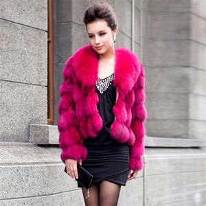 Womens Fur Faux Winter Warm Jacket 100%Genuine Real Coats With Collar Lady Luxury Short Outerwear Casual 220930