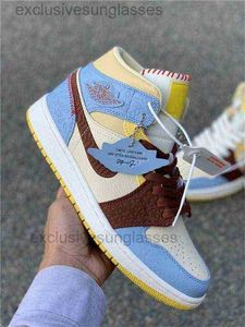 Authentic 1 Mid SE Fearless Maison Chateau Shoes Rouge Retro PALE VANILLA CINNAMON Blue Yellow Men Outdoor With New
