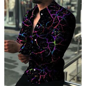 Men's Dress Shirts Top Shirt Men Fashion Luxury Lapel Print Slim Long Sleeve Button Casual Social Club Prom