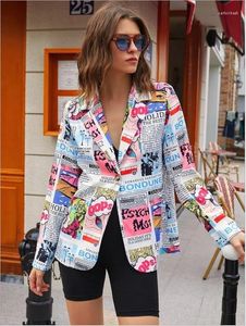 Abiti da donna Blazer casual a colori misti per donna Giacca elegante con stampa a manica lunga Giacca con un bottone con intaglio Donna allentata