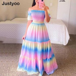 Party Dresses Sexy Off The Shoulder Tube Top Dress Butterfly Rainbow Floral Print Dress Ladies Elegant Slim Summer Bohemian Party Maxi Dresses T220930