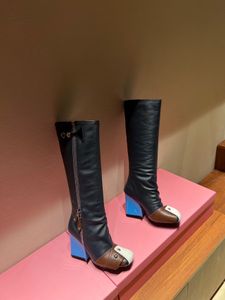 Europ Style Boots 가을과 겨울 탄성 85cm 하이힐 가죽 솔 샌들 버튼 부츠 배럴 두 신발 차단 디자인 소 가죽 및 양가죽