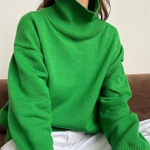 Kvinnor stickar Tees Casual Womens Sticked Turtleneck tröja överdimensionerad långärmad löst damer Pullover Tops Höst Varma solida kvinnliga tröjor 220930