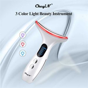 SS22 EMS CKEYIN NECK SLIMMING MASSAGER LED Photon Skin Rejuvenation Electric Vibrations Hot Compress v Face Lifting Tool Light Therapy