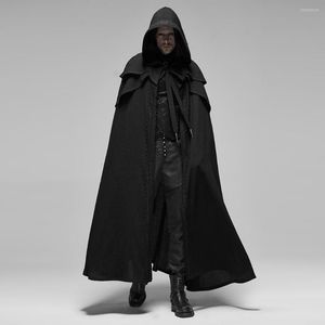 Men's Trench Coats PUNK RAVE Men's Cloak Gothic Simple Long Rococo Style Hooded Cosplay Halloween Costume Windbreak Cape