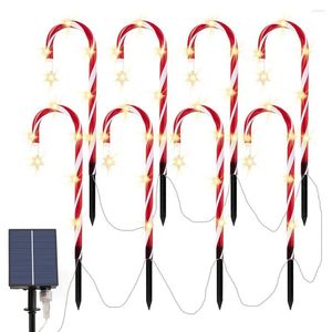 Strings 5/8/12Pcs Christmas Crutch Lawn Lamps Holiday Lights Solar Led String Spotlight Outdoor Lighting For Garden Decoration