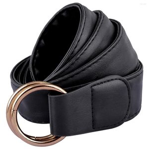 Belts Fashion Women's Belt Double Round Ring Buckle Black Leather Women Long Waistband PU Waist For Dresses Pants