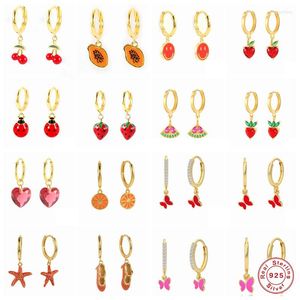 Stud￶rh￤ngen Canner Red Collection Emamel Heart Fruit Dance Shoes 925 Silver Hoop Ear Rings for Women Teens Aros Plata Mujer