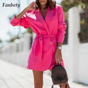 Party Dresses Elegant Solid Turn-down Collar Blazer Dress Women Fashion Lace-up Belted Button Party Dress Lady Casual Long Sleeve Office Dress T220930