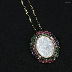 Pendant Necklaces GuaiGuai Jewelry White Shell Pearl Cameo Colorful CZ Micro Pave Oval Necklace Women Girls Simple Fashion Gifts