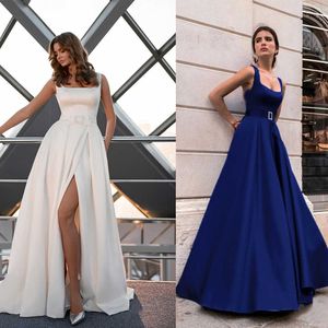 Party Dresses Royal Blue Elegant Square Collar Sleeveless Stretch High Split Maxi Dress Boll Gow Bodycon Floor Length Cocktail Frock T220930