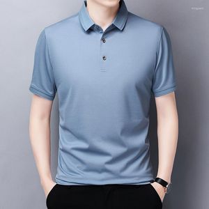 Camisetas masculinas de camiseta de meia-idade de idade masculina design de moda de moda de lapidamento de lapela de manga curta seda All-Match Slim diariamente