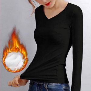 Felpe con cappuccio da donna Plus T-shirt a maniche lunghe imbottita in velluto Giacca invernale Camicia a fondo caldo Donna Top termici Abbigliamento interno per